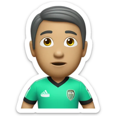 A fifa Soccer referee with light green jersey blowing a blue whistle for a position sticker