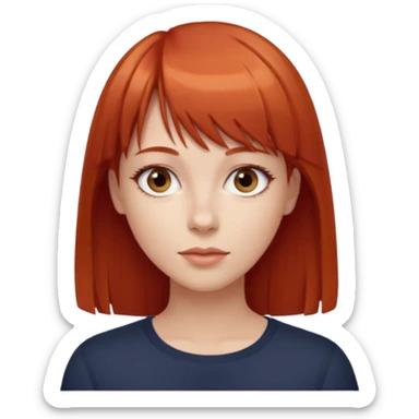 zumbi mulher com cabelo vermelho liso e franja olhos castanhos claros e branca  sticker