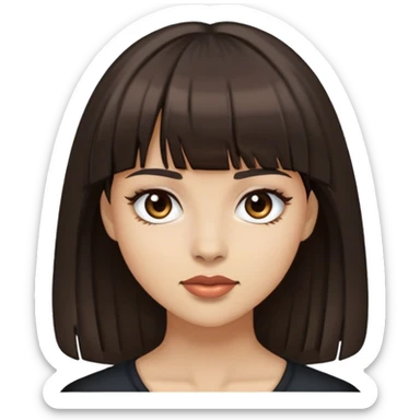 Woman with light skin, dark brown hair with bangs, and dark brien363: sticker