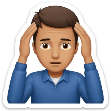 An overwhelmed man touching his forehead with his hands. sticker