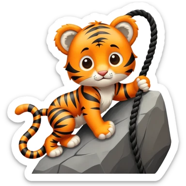 baby tiger rock climber with rope sticker
