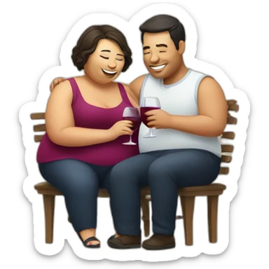 overweight couple drinking wine sticker