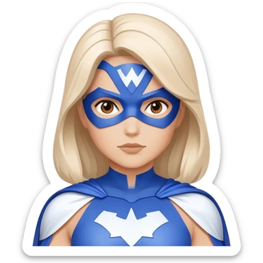 Close-up of a female superhero wearing a blue and white costume. Minimalist design, only blue and white colors sticker