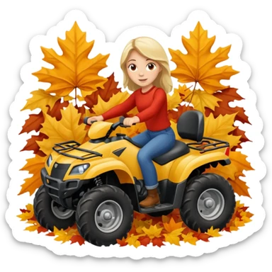 Girl driving a four wheeler through a pile of fall leaves sticker