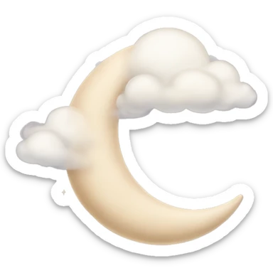 Beige crescent moon with sparkly white clouds sticker