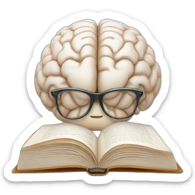 A brain reading a book sticker
