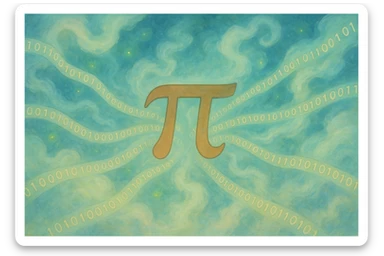  combine the π (pi) math symbol, binary code, and digital mist emerging from it. sticker