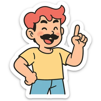 asian man with black mustache and red hair, 90's anime style, pastel toon style sticker