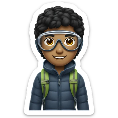 black hair smiling filipino boy with aviator glasses with skiing gear sticker