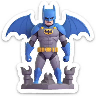 Batman in tactical armor suit with pointed ears, standing on gargoyle sticker