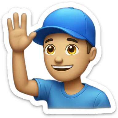 guy with blue backward hat waving sticker