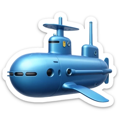 A sleek blue military-style submarine with fins and sonar dish.















 sticker
