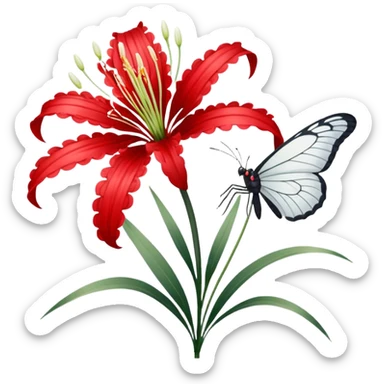 Red spider Lilly with white butterfly  sticker