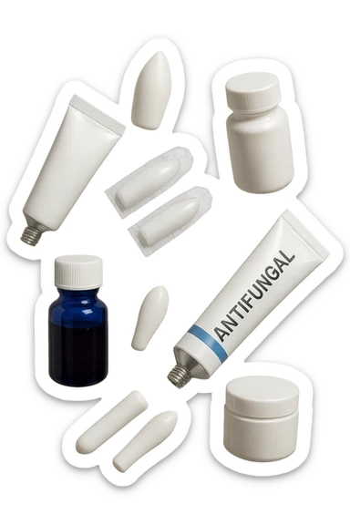 boccette di farmaci fluttuano in aria: creme, ovuli o antimicotici, IPERREALISTICO 4K sticker