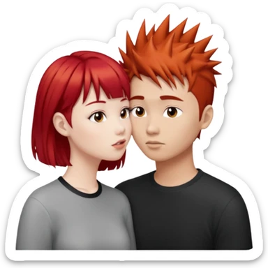 Asian Spiky short red hair  guy kissing redhead white girl with bangs sticker