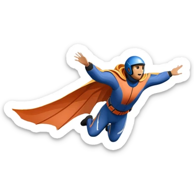 A wingsuit jumper soaring through the air between towering mountains, with the suit spread wide to catch the wind. The background features dramatic cliffs and expansive skies, emphasizing the thrill and freedom of base jumping in a stunning natural landscape. sticker
