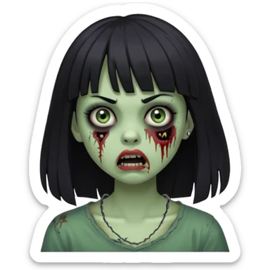 Girl with black hair and bangs, side mouth piercing scared in the form of a zombie sticker