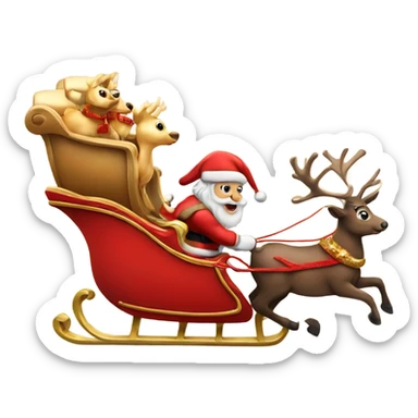 Santa Claus riding his red and gold sleigh which is being pulled by 8 reindeer sticker