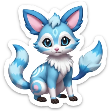Rare realistic cute adorable epic aesthetic colorful Amaura-Sylveon-Glaceon-Civet-Genet-species-Fakemon-hybrid-creature, with markings, full body sticker
