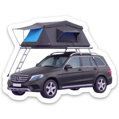black Mercedes Benz car with roof tent sticker