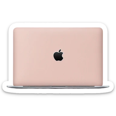 A sleek and modern MacBook Air laptop in a soft pastel pink color, placed on a white background. The Apple logo on the back of the screen is black, contrasting elegantly with the pink finish. The laptop is slightly open, showing a glimpse of the black keyboard and silver edges. The design is minimalist and stylish, reflecting a premium aesthetic. sticker