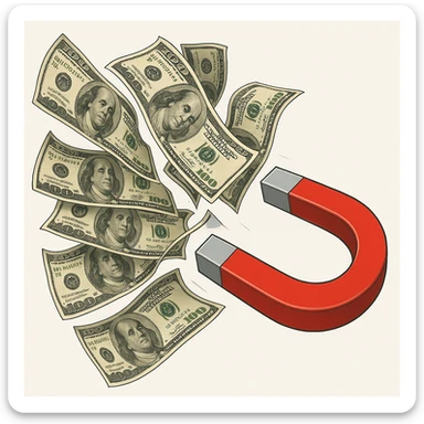 banconote attratte da una calamita rossa sticker