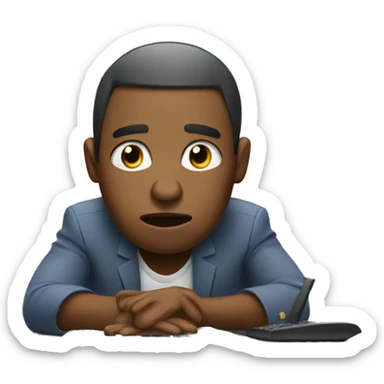 working in computer with worried expression african american sticker