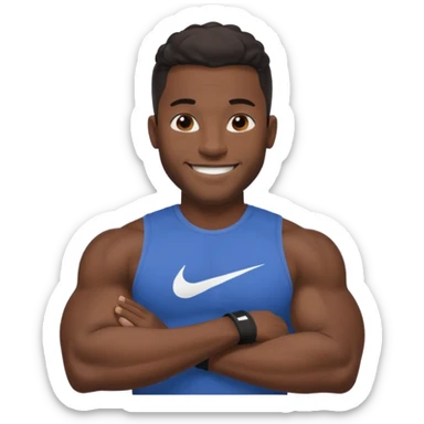 Jock black man smiling very very big biceps wearing “Nike” t shirt, handsome face sticker