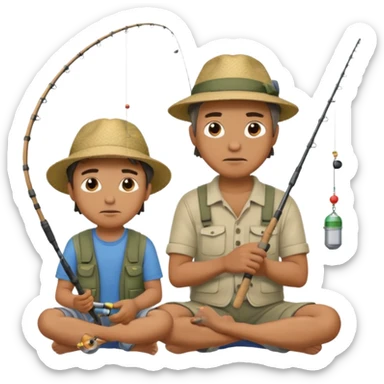 Father and son fishing, sitting bored sticker