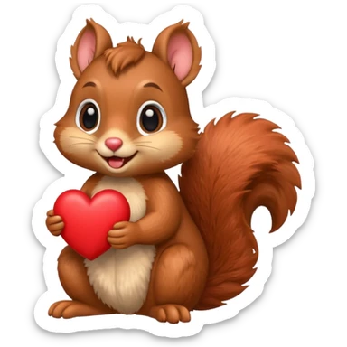 detailed emoji-style squirrel holding a heart sticker