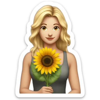 Gorgeous white woman holding a sunflower sticker