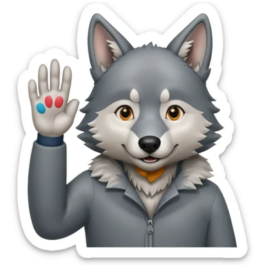  A real wolf waving his hand while he's standing but  sticker
