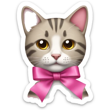 Cat with pink ribbon sticker
