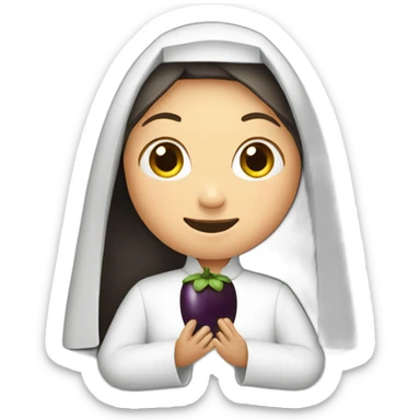 nun holding eggplant sticker