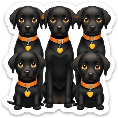 1 black labrador with yellow collar, 1 black labrador with orange collar, 2 dogs in 1 picture sticker
