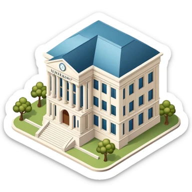 University library building, isometric dollhouse-style, realistic sticker