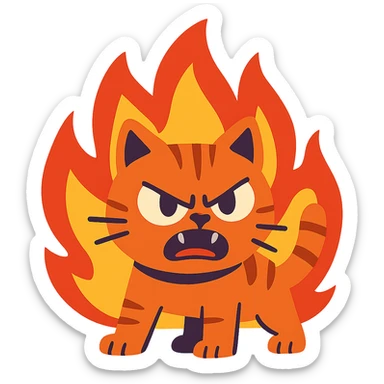 angry cat with flames sticker