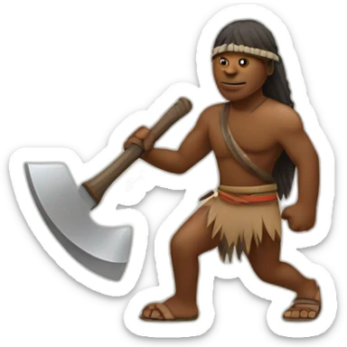 Aborigine with axe in a hand hunting sticker