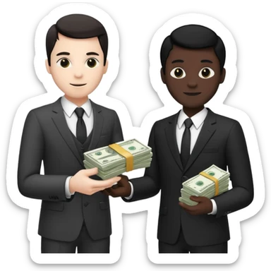 Two men in suits handing over money sticker