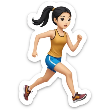 Asian girl with long black hair in ponytail running sticker