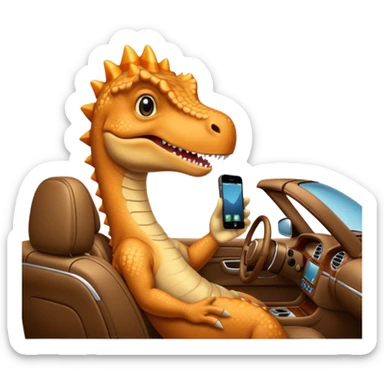Dinosaurio con iPhone en un carro lujoso sticker