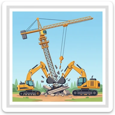 🏗️ Construction Site 🚧 Crane Collapse: Devrilen dev bir vinç ve altında kalan bir iş makinesi. Bulldozer Collision: İki dev buldozerin kafa kafaya çarpışması. sticker