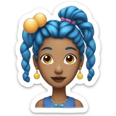 lady with blue pigtails and egg earrings sticker