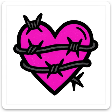 gothic heart with barbed wire, pink and black colors, pop colors style sticker