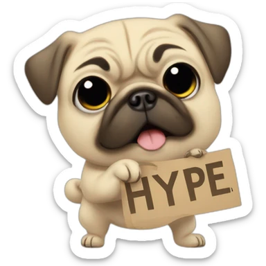 anime pug holding a sign that reads "hype" sticker