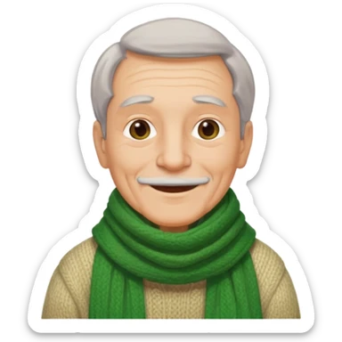 old man with big green scarf and layered sweater warm smile sticker