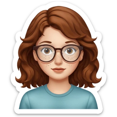 White girl with wavy brown hair and glasses sticker