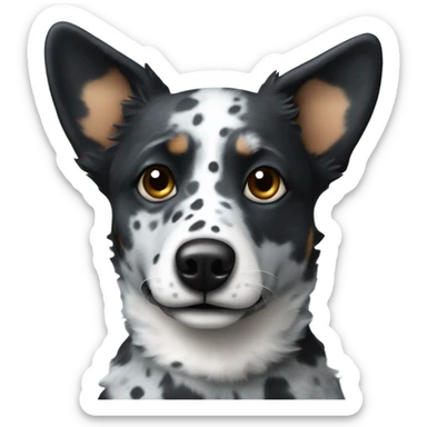 Blue heeler with floppy ears and is black with white spots sticker