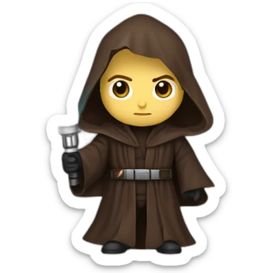 Dark side anakin skywalker (yellow-red iris eyes) (brown hooded robe) (portrait, front facing) (blue lightsaber) sticker