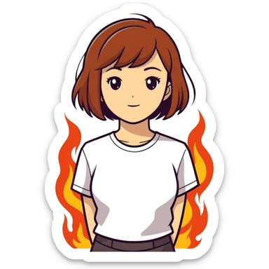 Girl with brown bob hairstyles like the this is fine dog sticker